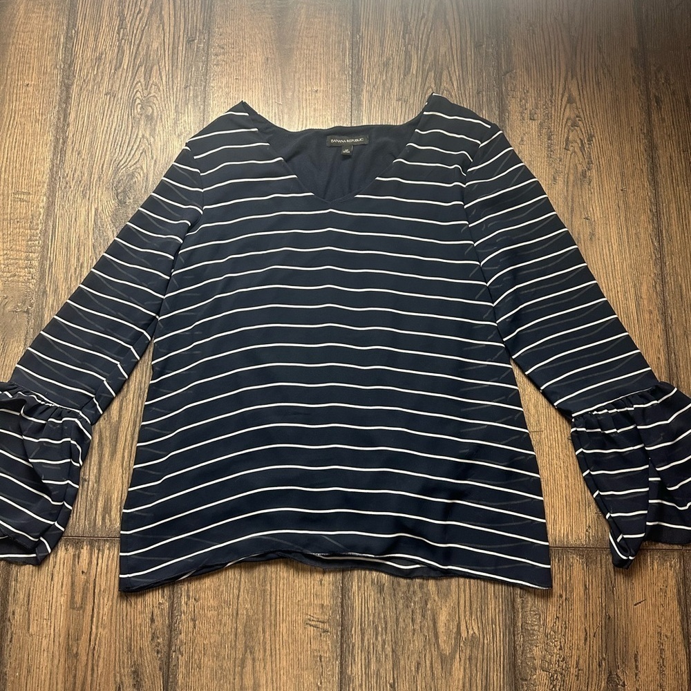 Banana Republic Navy and White Striped Blouse